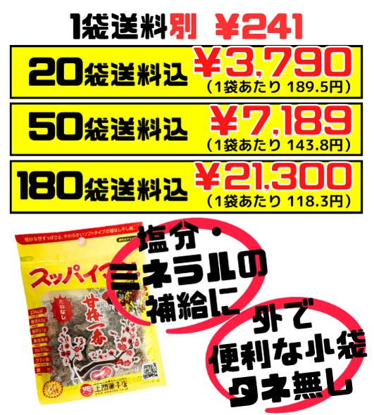 スッパイマン 甘梅一番 たねなし 15g 上間菓子店　より甘くて食べやすい、タネのないスッパイマン セット商品はすべて送料込