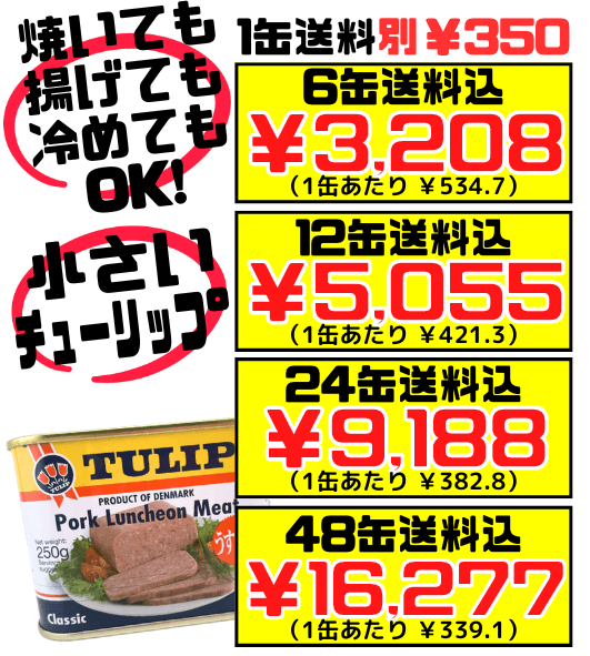 チューリップポーク うす塩味 250g TULIP　少なめ 小さめ ポークランチョンミート 化学調味料不使用 セット商品はすべて送料込