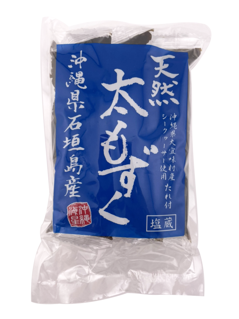 沖縄県石垣島産 塩蔵 天然太もずく 300g (100g×3) たれ付(20g×3) 沖縄海星物産 商品画像(正面)