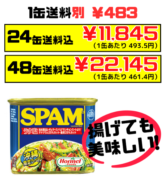 【超激安新品】沖縄ホーメルスパムポークランチョンミート (うす塩) ２４缶 肉類(加工食品)