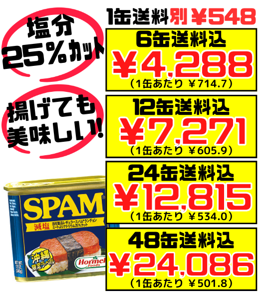 スパム 減塩タイプ 340g 沖縄ホーメル Hormel SPAM　ポークランチョンミート 塩分25％カット セット商品はすべて送料込