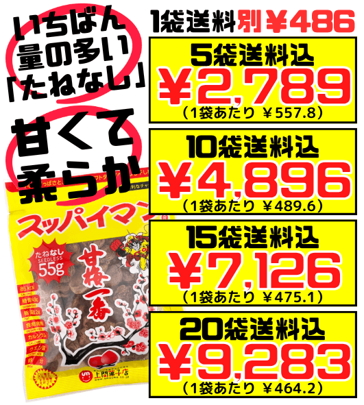 スッパイマン 甘梅一番 たねなし 55g 上間菓子店 価格と商品紹介