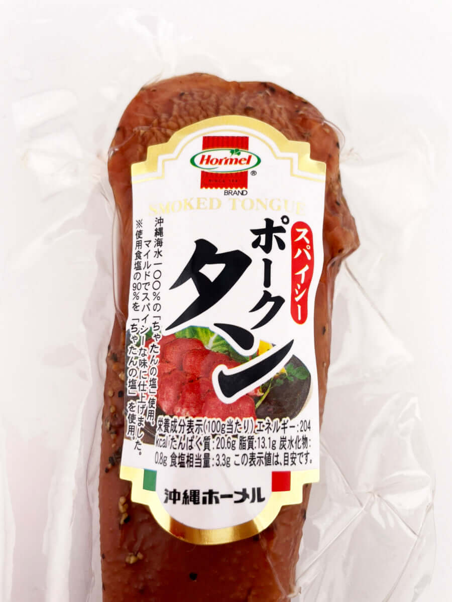 スパイシーポークタン 約200g 沖縄ホーメル 商品画像(ラベル)