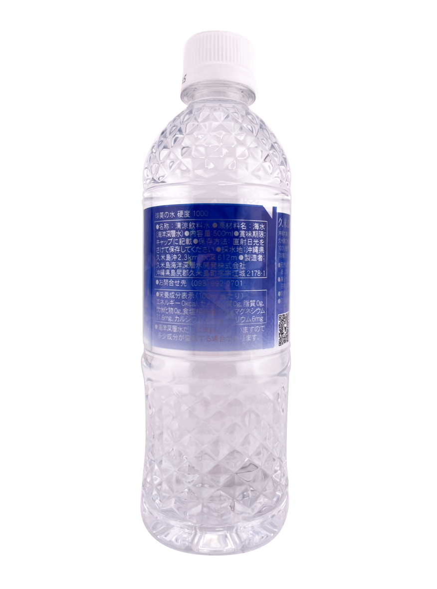 球美の水 硬度1000 500ml 久米島海洋深層水開発 商品画像（側面・原材料名、栄養成分表示等）