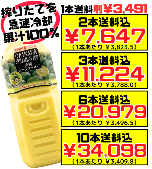 シークワーサー 100％ ジュース 2L オキハム 価格と商品紹介