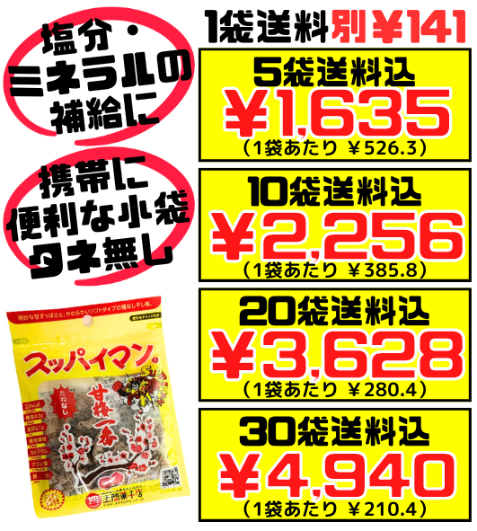 スッパイマン 甘梅一番 たねなし 15g 上間菓子店 価格と商品紹介