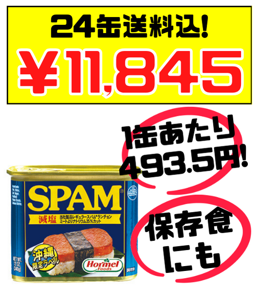 スパム 減塩 340g 24缶 沖縄ホーメル Hormel SPAM 価格と商品紹介