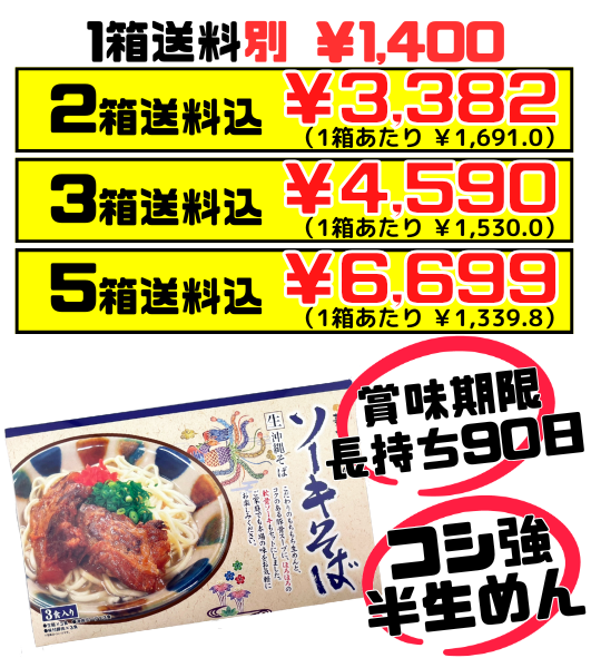 生ソーキそば箱 3食入り ひまわり総合食品 価格と商品紹介