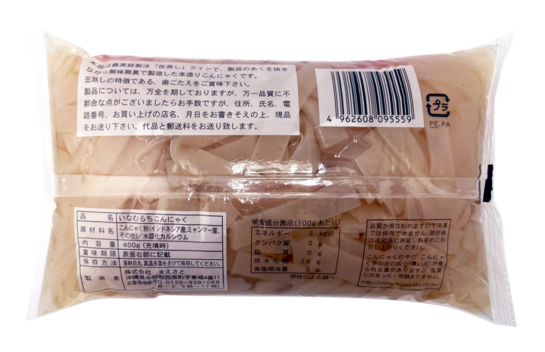 いなむるち (いなむどぅち) こんにゃく お徳用 400g まえさと 商品画像（裏面・商品詳細）