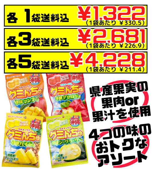 グミんちゅ アソート（シークヮーサー、アセロラ、パイン、マンゴー） 各40g オキコ 価格と商品紹介