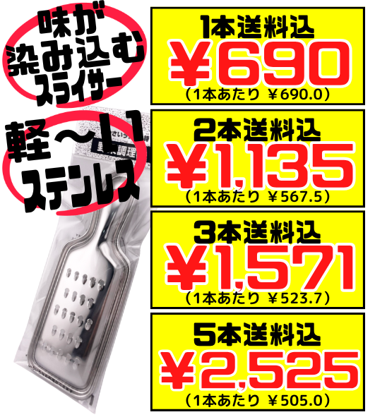 ステンレスにんじんしりしり器 5穴 価格と商品紹介