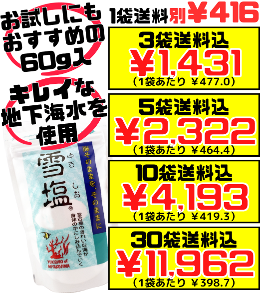 宮古島の雪塩 パウダータイプ 60g スタンドパック 価格と商品紹介