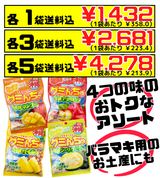 グミんちゅ アソート（シークヮーサー、アセロラ、パイン、マンゴー） 各40g オキコ 価格と商品紹介