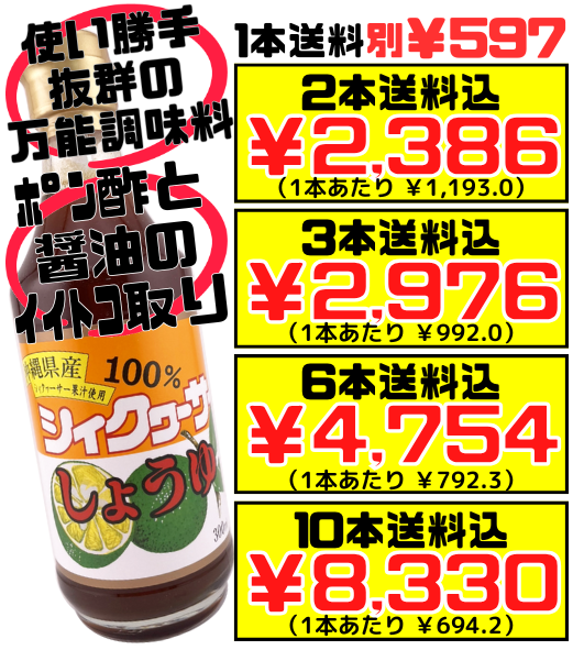 シークヮーサーしょうゆ 300ml チョーコー醤油 価格と商品紹介