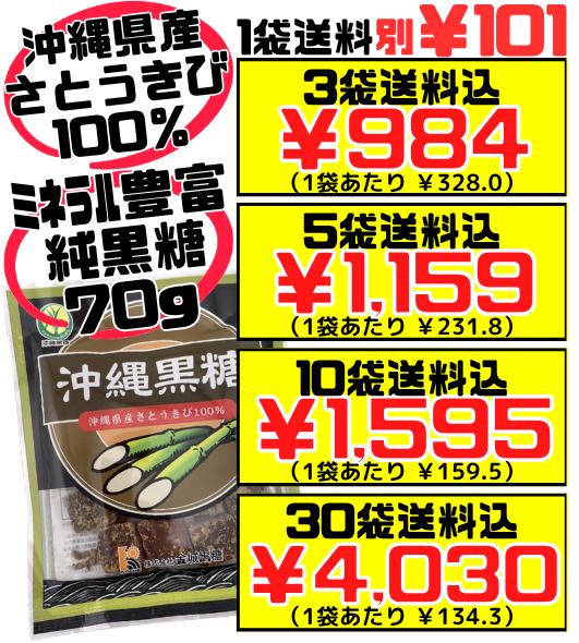 沖縄黒糖（純黒糖） 70g 金城黒糖 価格と商品紹介