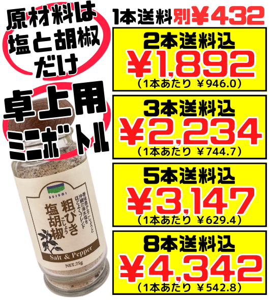 シママース本舗（青い海） 粗挽き 塩胡椒 75g 卓上用 小瓶（ミニボトル） 価格と商品紹介