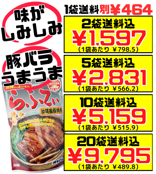 らふてぃ (沖縄風豚角煮・ごぼう入り) 165g オキハム 価格と商品紹介