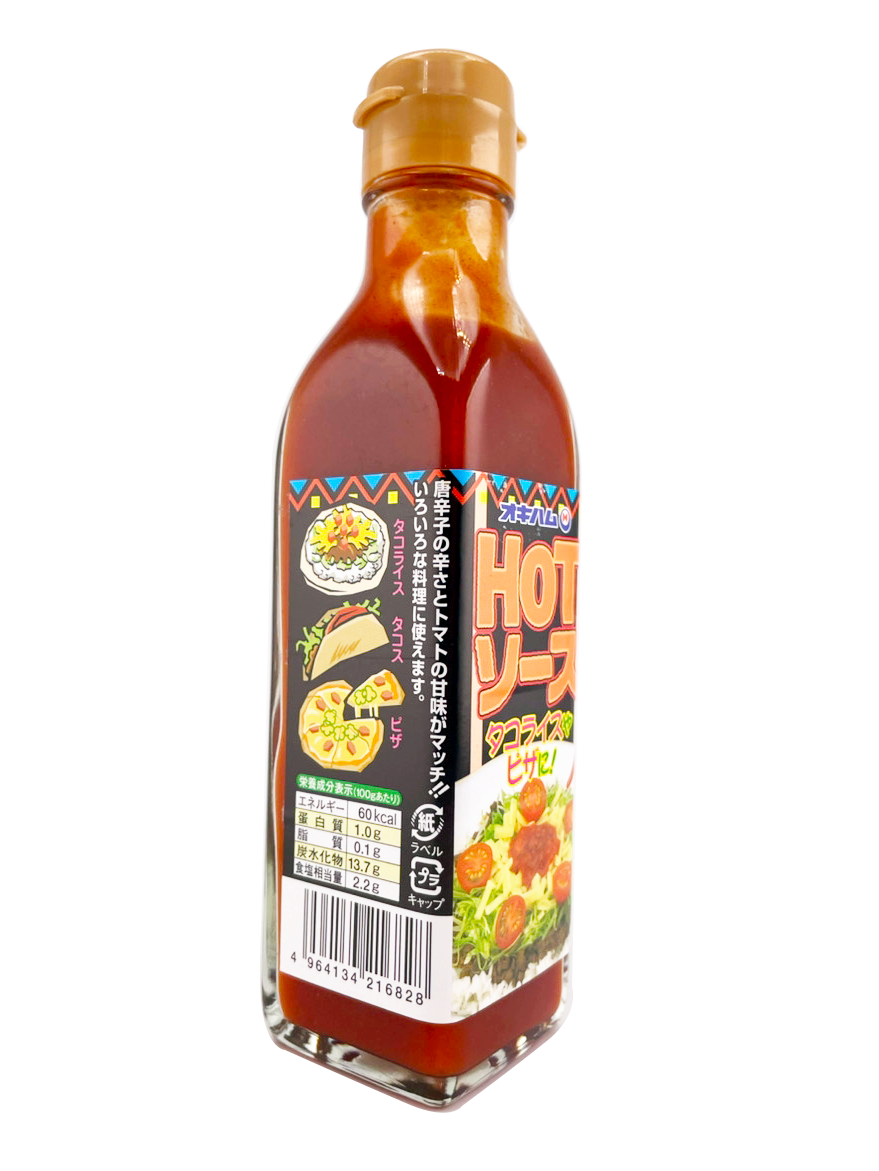 HOTソース 200ml オキハム 商品画像（側面、用途・栄養成分表示等）