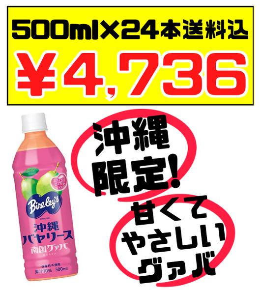 南国グァバ 500ml × 24本 沖縄バヤリース 価格と商品紹介
