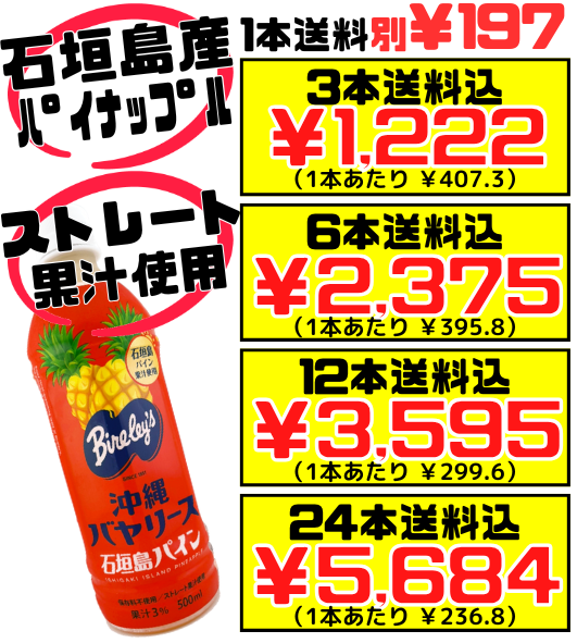 石垣島パイン 500ml 沖縄バヤリース 価格と商品紹介